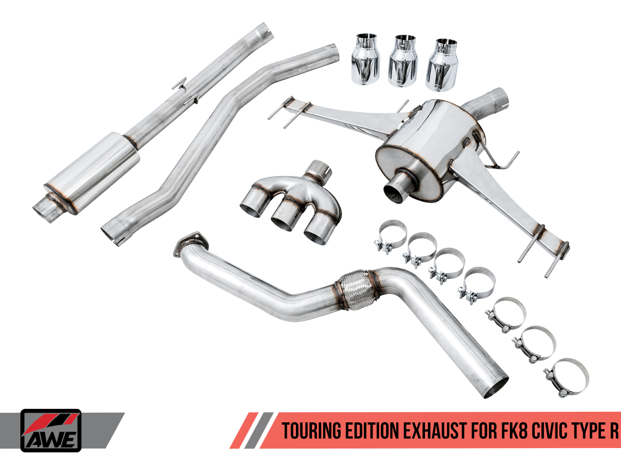 AWE Touring Edition Exhaust (Triple Chrome Silver Tips) - Honda Civic Type-R FK8 - Kaiju Motorsports